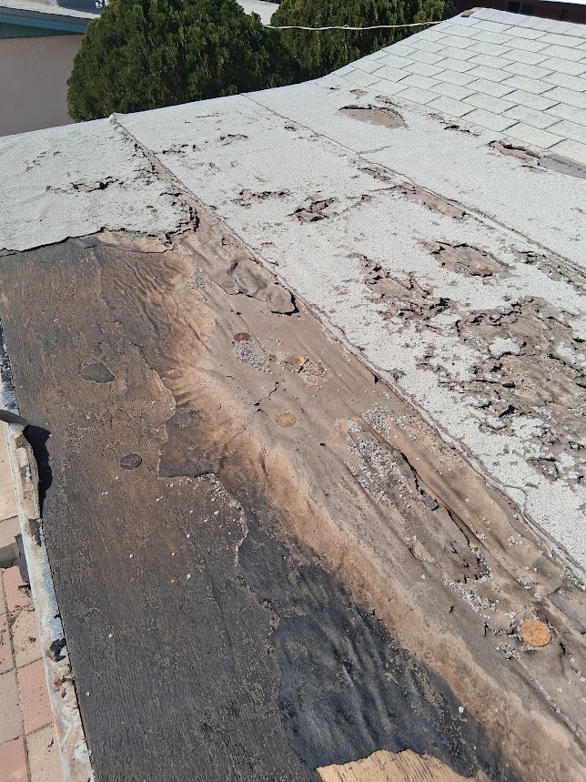 Side view of damaged roof